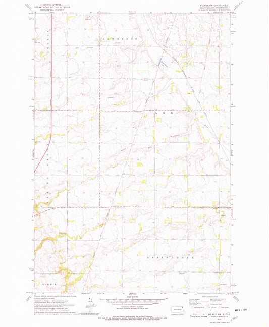 Classic USGS Wilmot NW South Dakota 7.5'x7.5' Topo Map Image