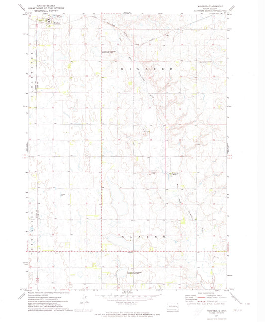 Classic USGS Winfred South Dakota 7.5'x7.5' Topo Map Image