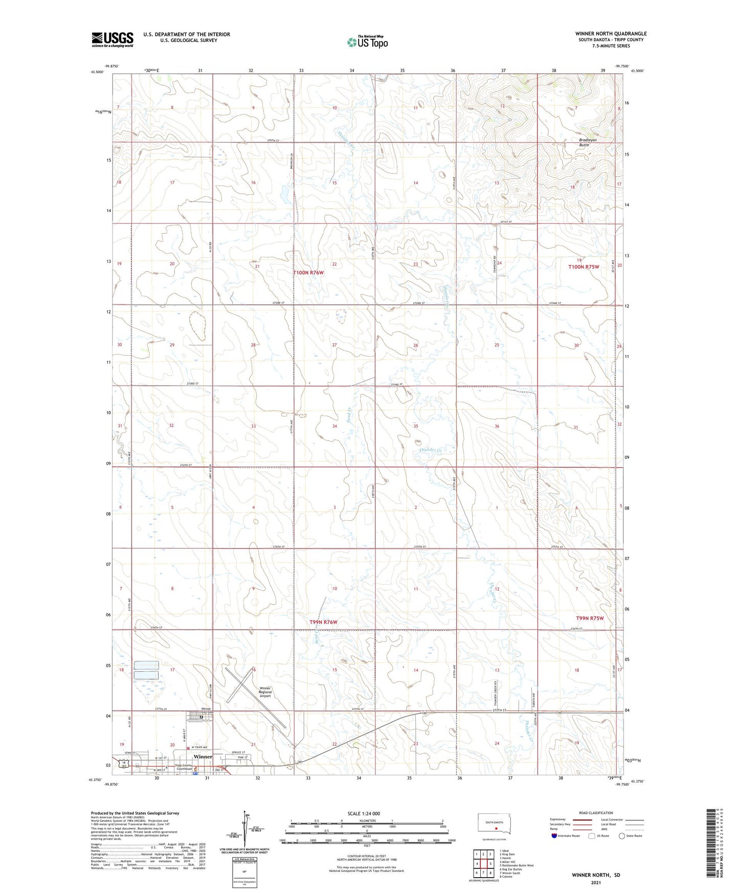 Winner North South Dakota US Topo Map Image