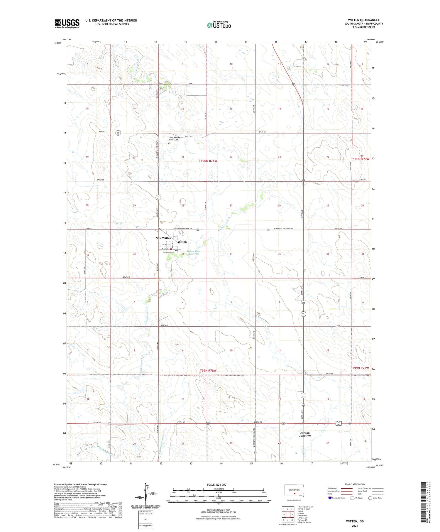Witten South Dakota US Topo Map Image
