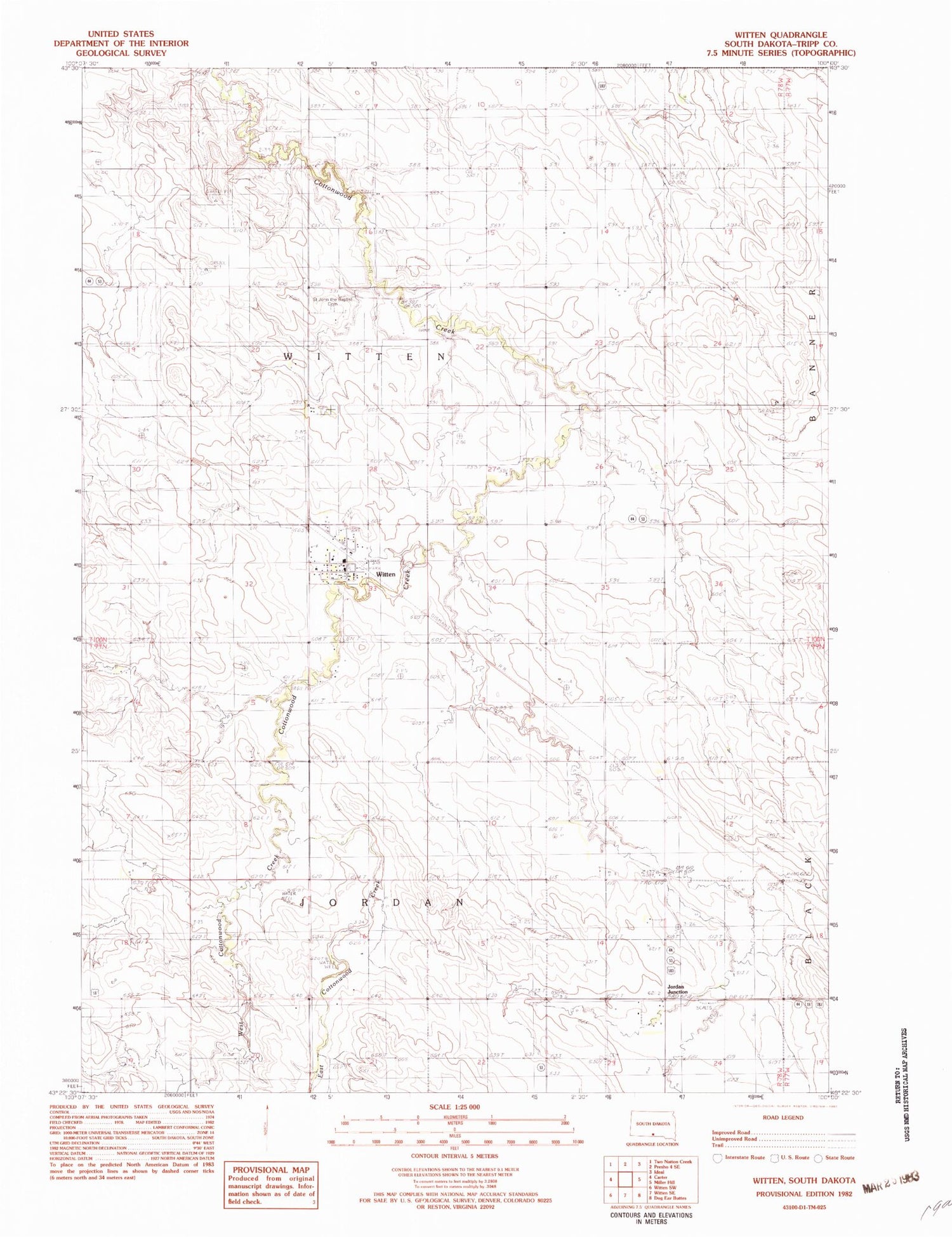 Classic USGS Witten South Dakota 7.5'x7.5' Topo Map Image