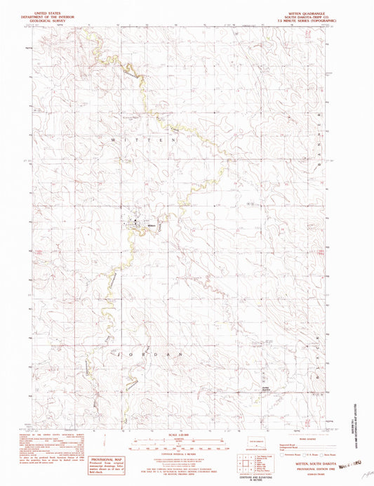 Classic USGS Witten South Dakota 7.5'x7.5' Topo Map Image