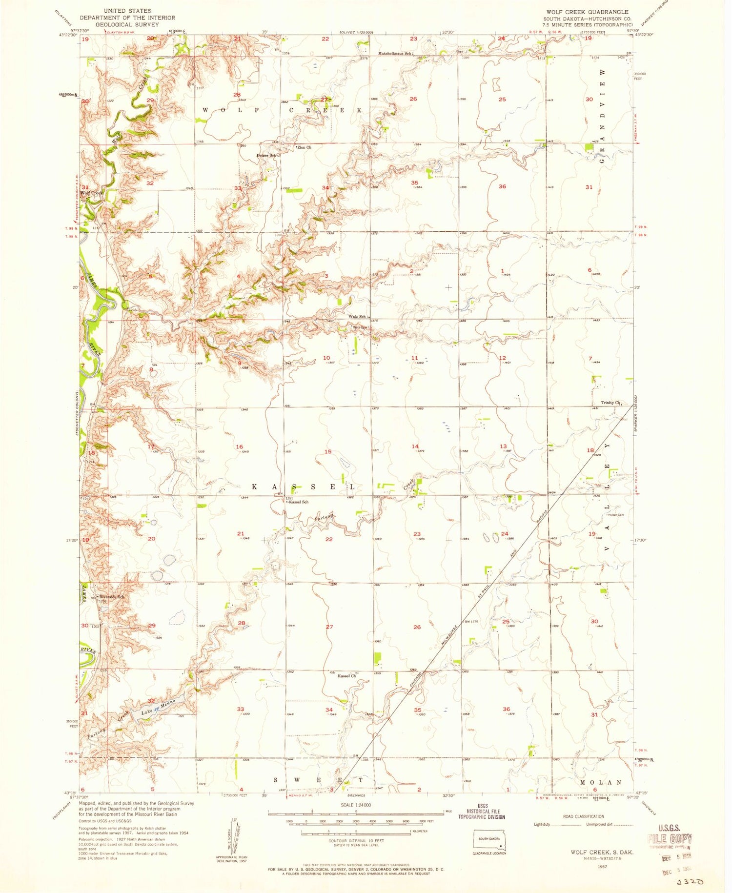 Classic USGS Wolf Creek South Dakota 7.5'x7.5' Topo Map Image