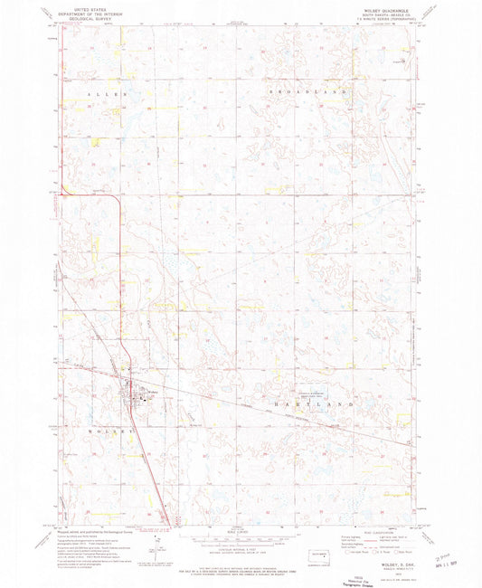 Classic USGS Wolsey South Dakota 7.5'x7.5' Topo Map Image