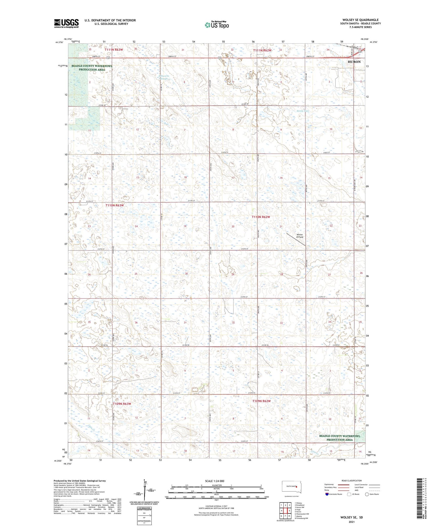 Wolsey SE South Dakota US Topo Map Image