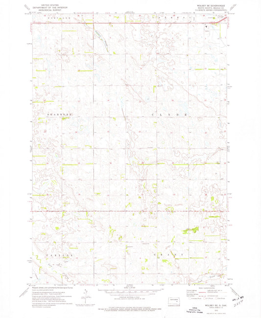 Classic USGS Wolsey SE South Dakota 7.5'x7.5' Topo Map Image