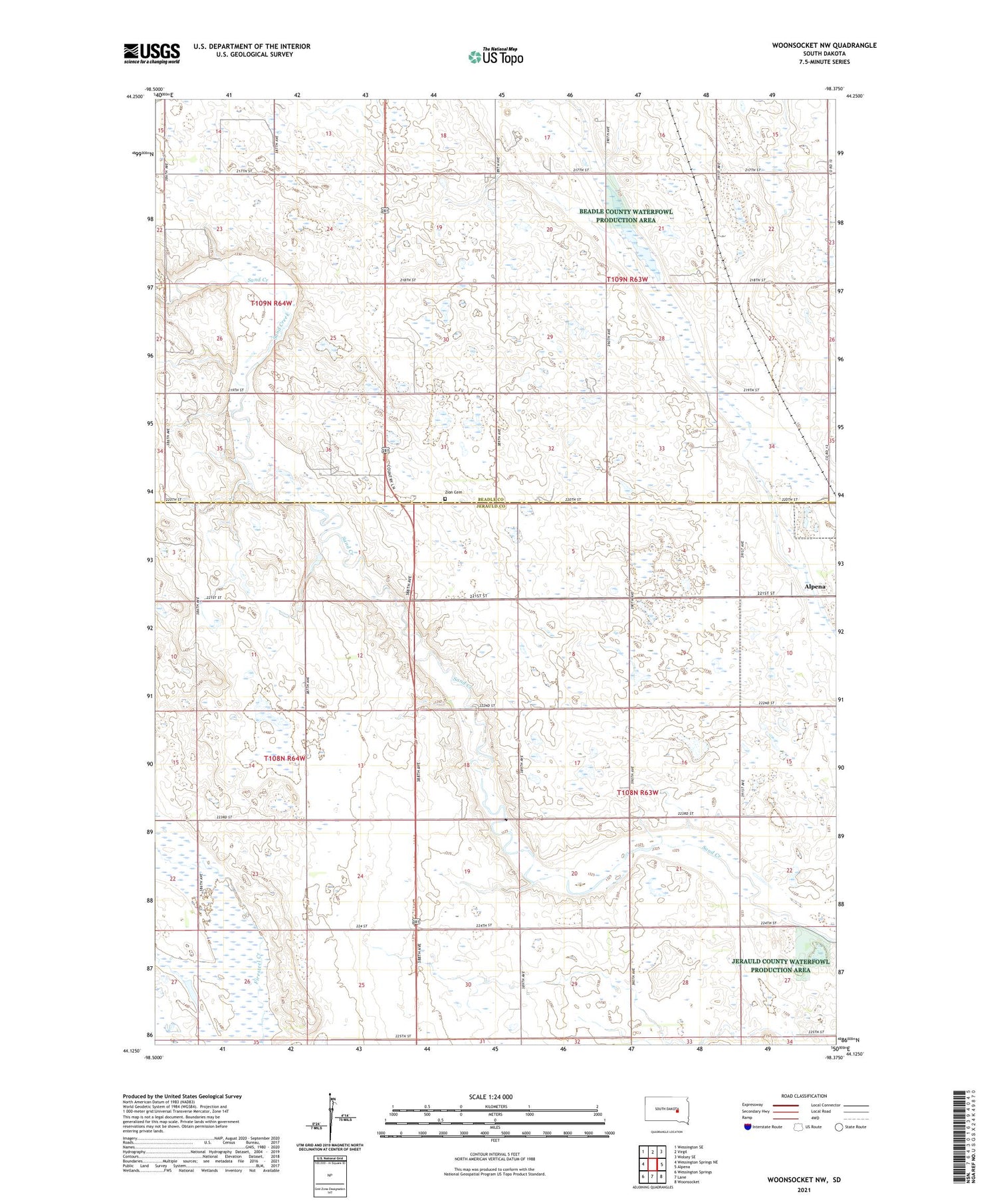 Woonsocket NW South Dakota US Topo Map Image