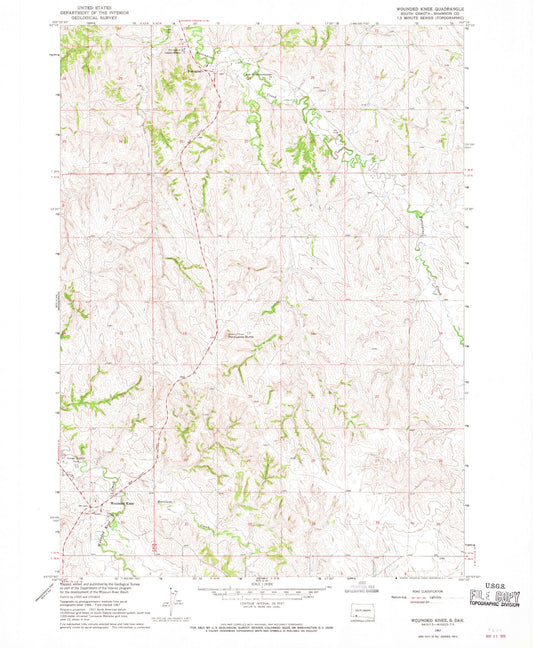 Classic USGS Wounded Knee South Dakota 7.5'x7.5' Topo Map Image