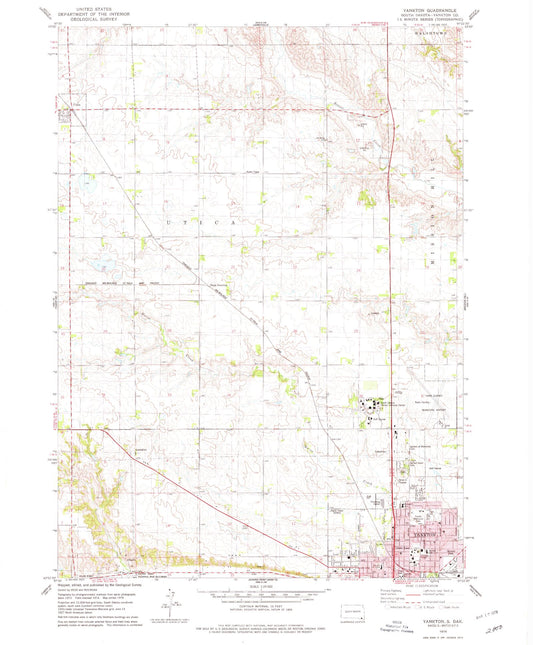 Classic USGS Yankton South Dakota 7.5'x7.5' Topo Map Image