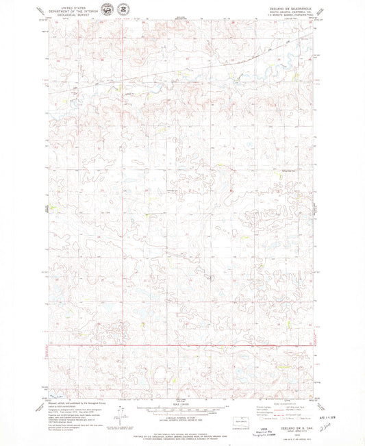 Classic USGS Zeeland SW South Dakota 7.5'x7.5' Topo Map Image