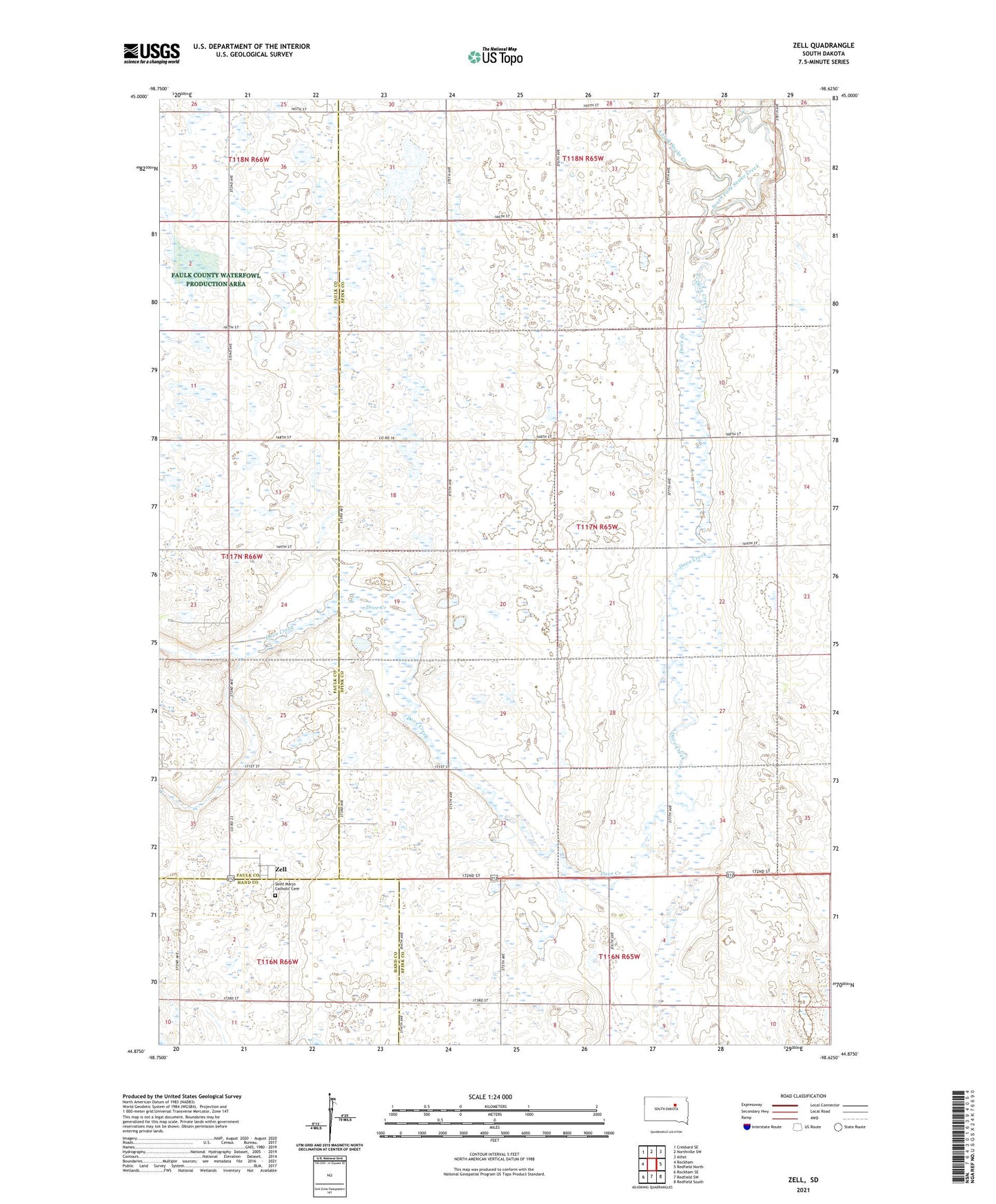 Zell South Dakota US Topo Map Image