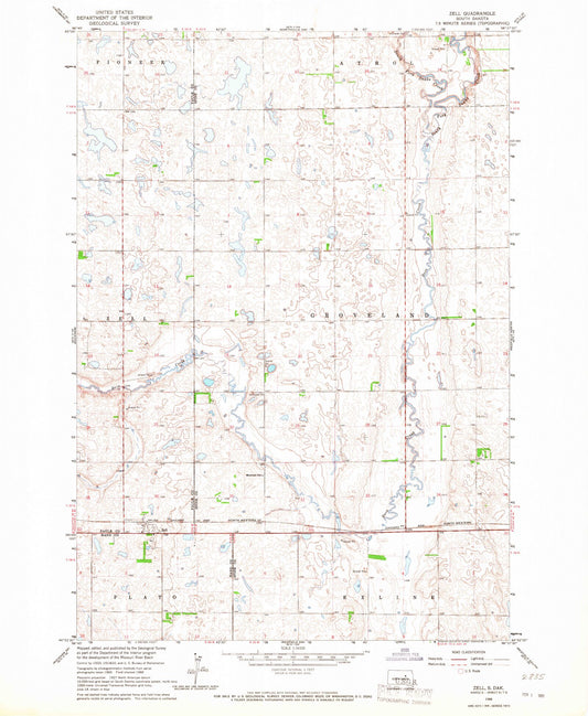 Classic USGS Zell South Dakota 7.5'x7.5' Topo Map Image