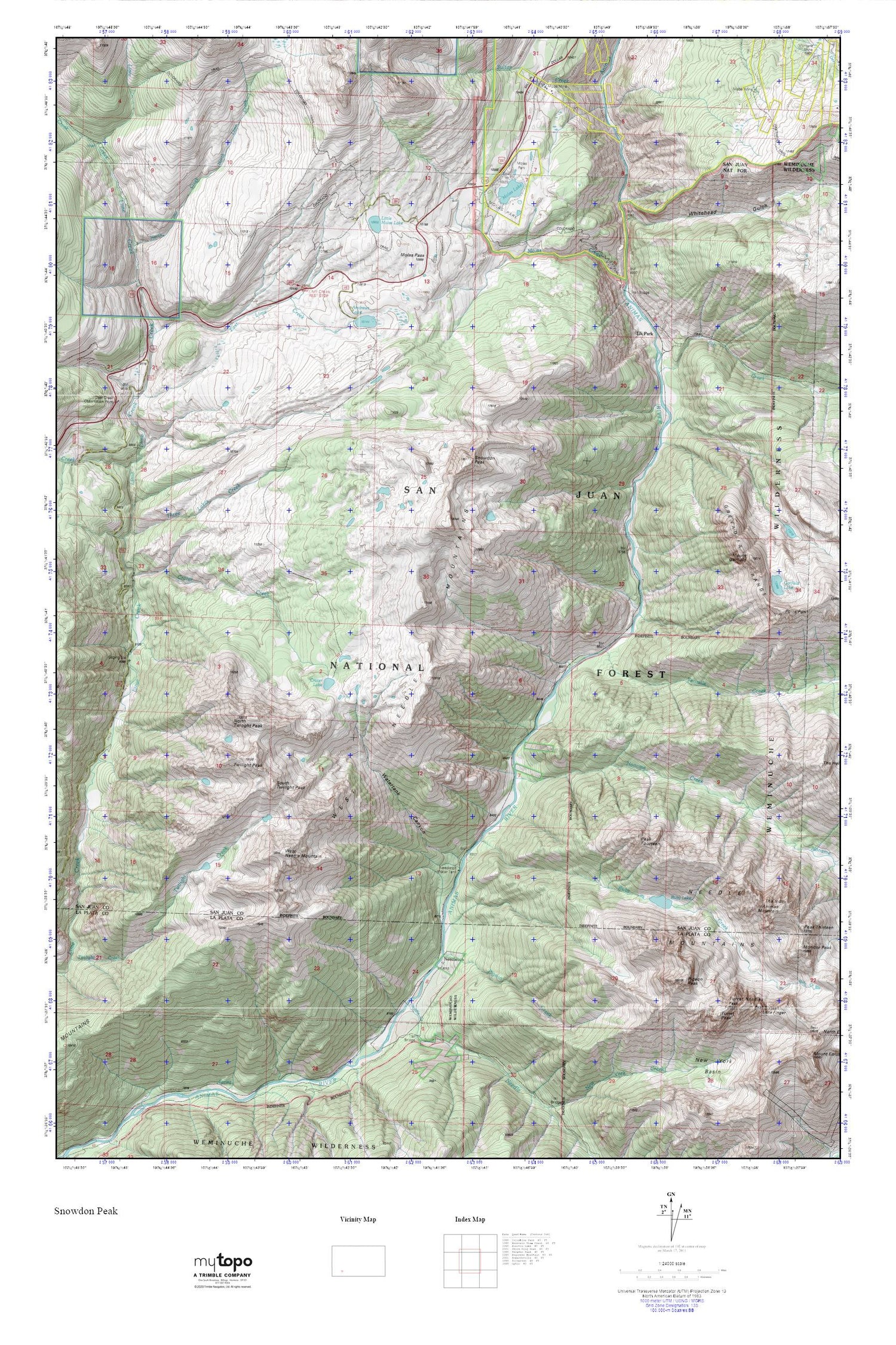 Snowdon Peak MyTopo Explorer Series Map Image