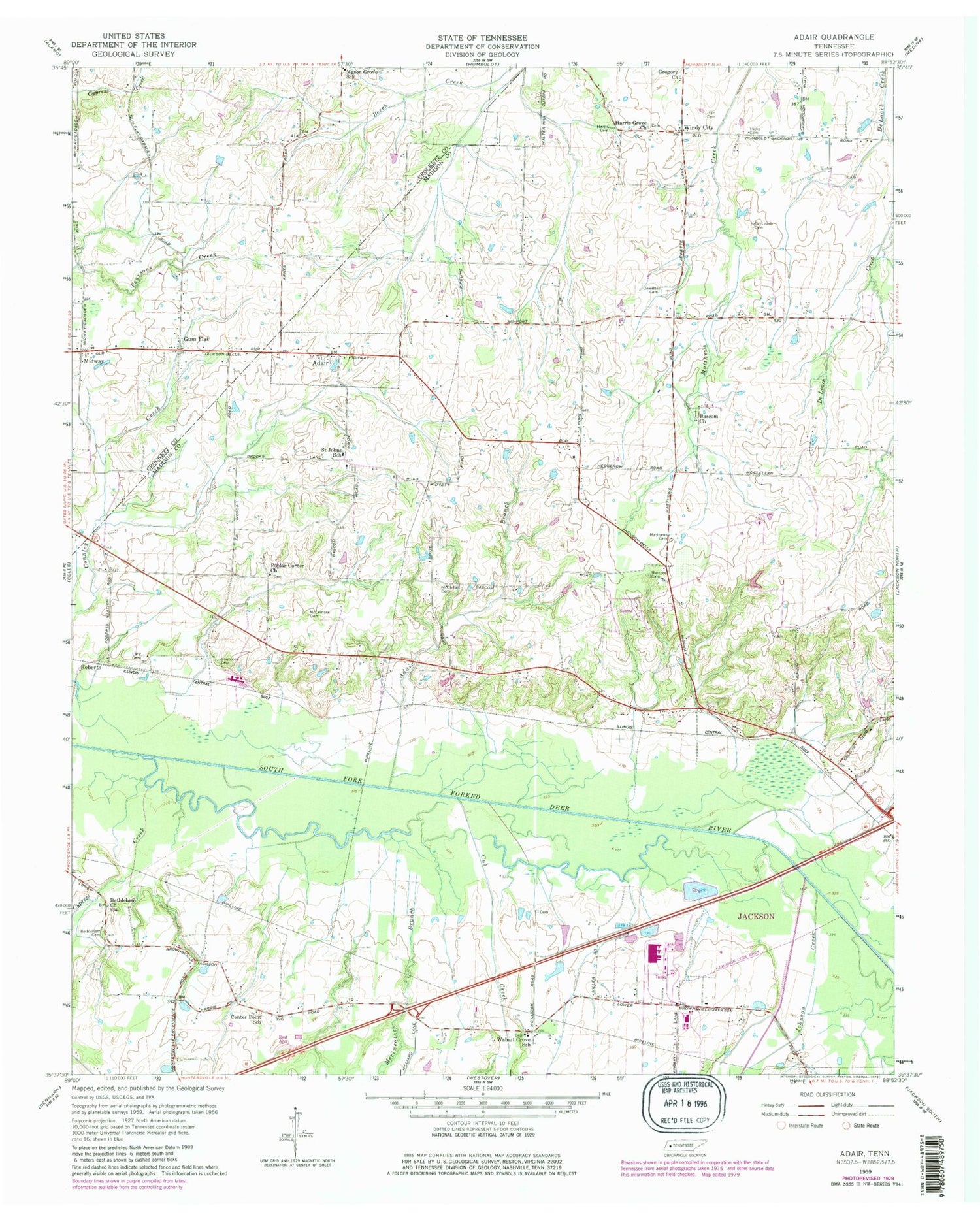 Classic USGS Adair Tennessee 7.5'x7.5' Topo Map Image