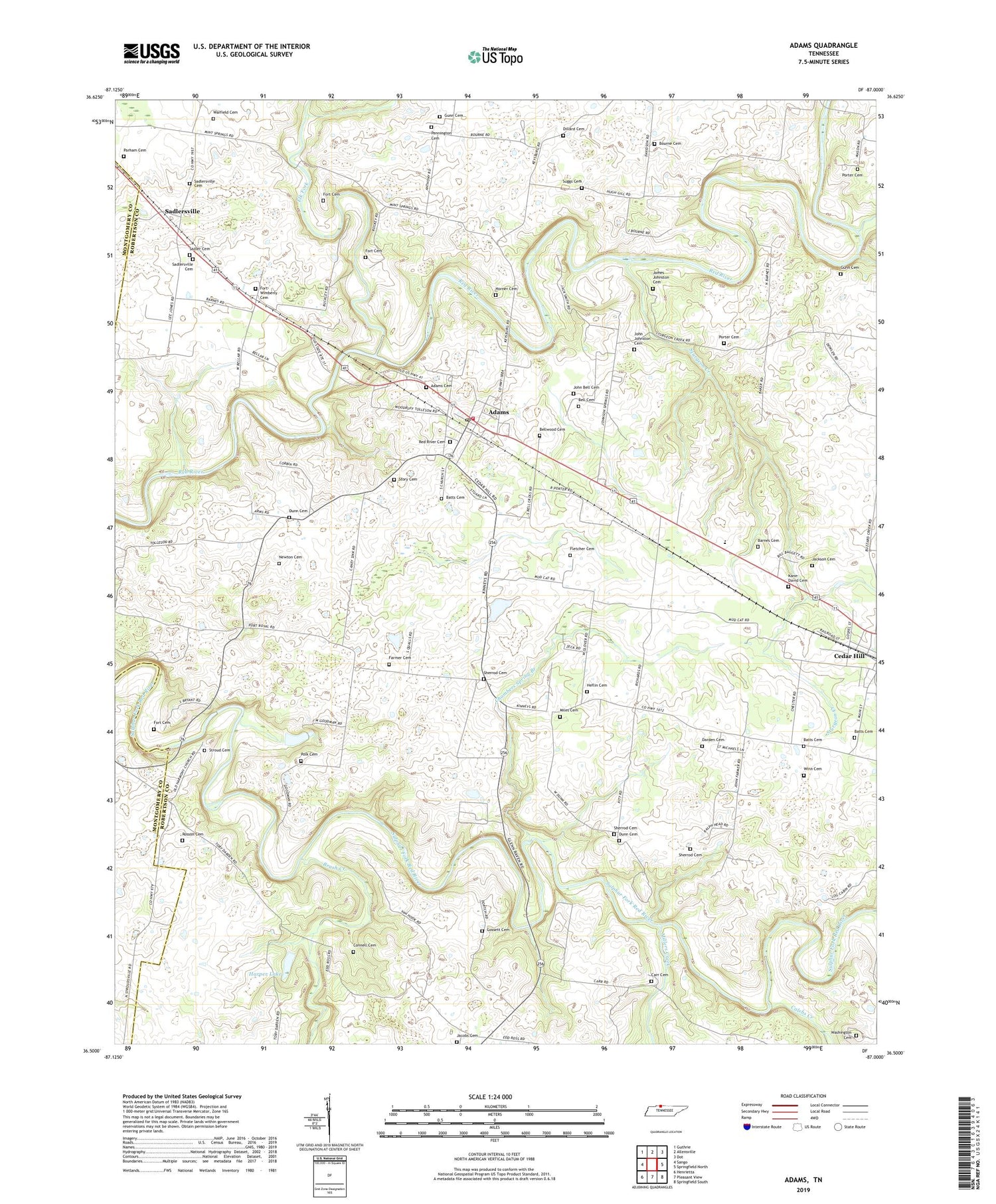 Adams Tennessee US Topo Map Image