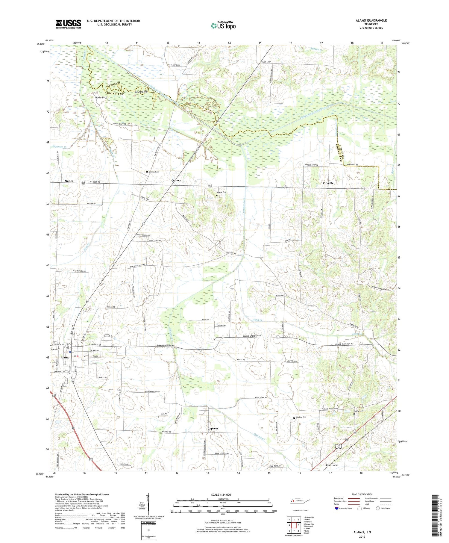 Alamo Tennessee US Topo Map Image