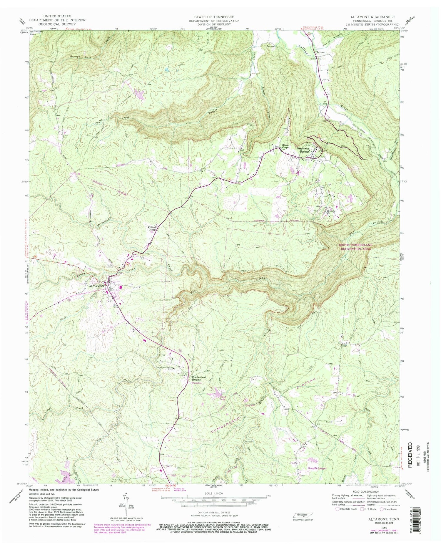 Classic USGS Altamont Tennessee 7.5'x7.5' Topo Map Image