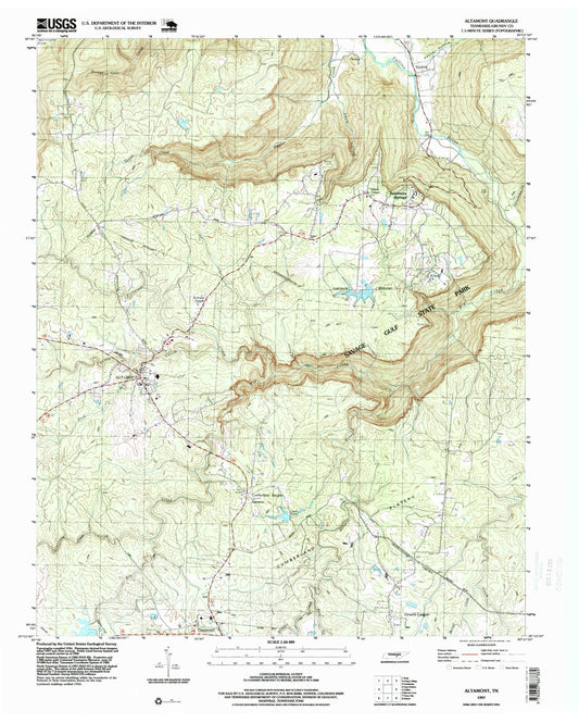 Classic USGS Altamont Tennessee 7.5'x7.5' Topo Map Image