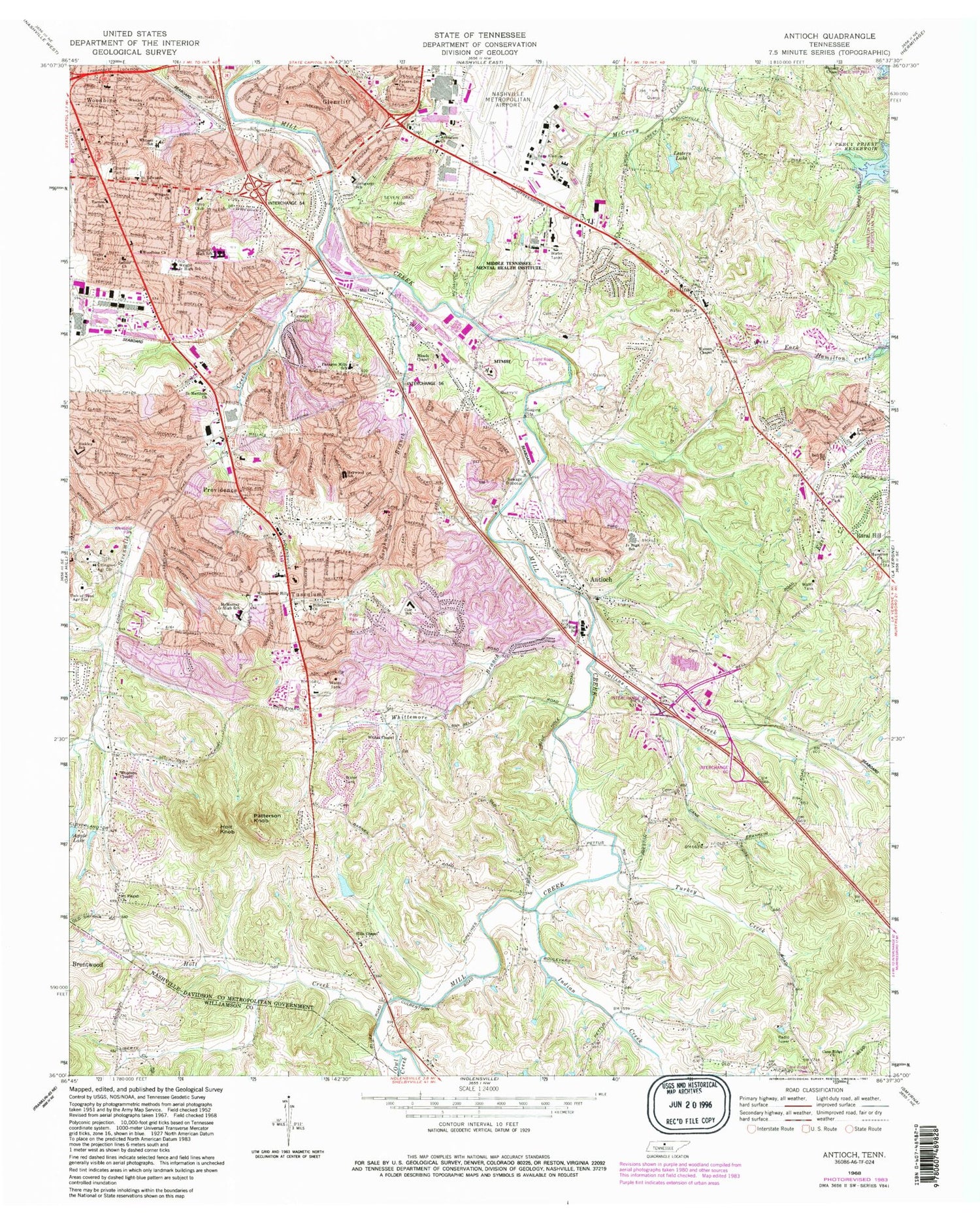 Classic USGS Antioch Tennessee 7.5'x7.5' Topo Map Image