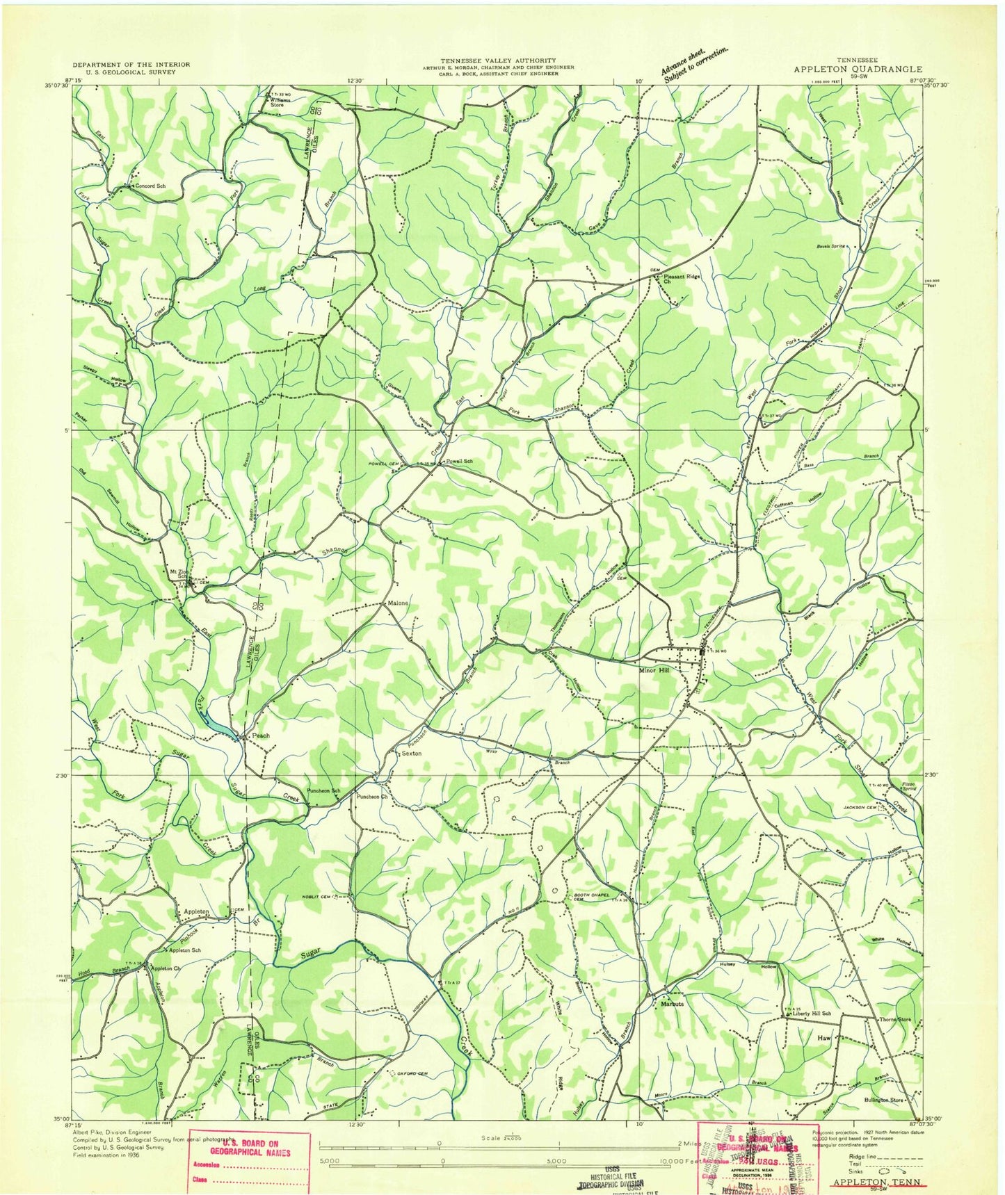 Classic USGS Appleton Tennessee 7.5'x7.5' Topo Map Image