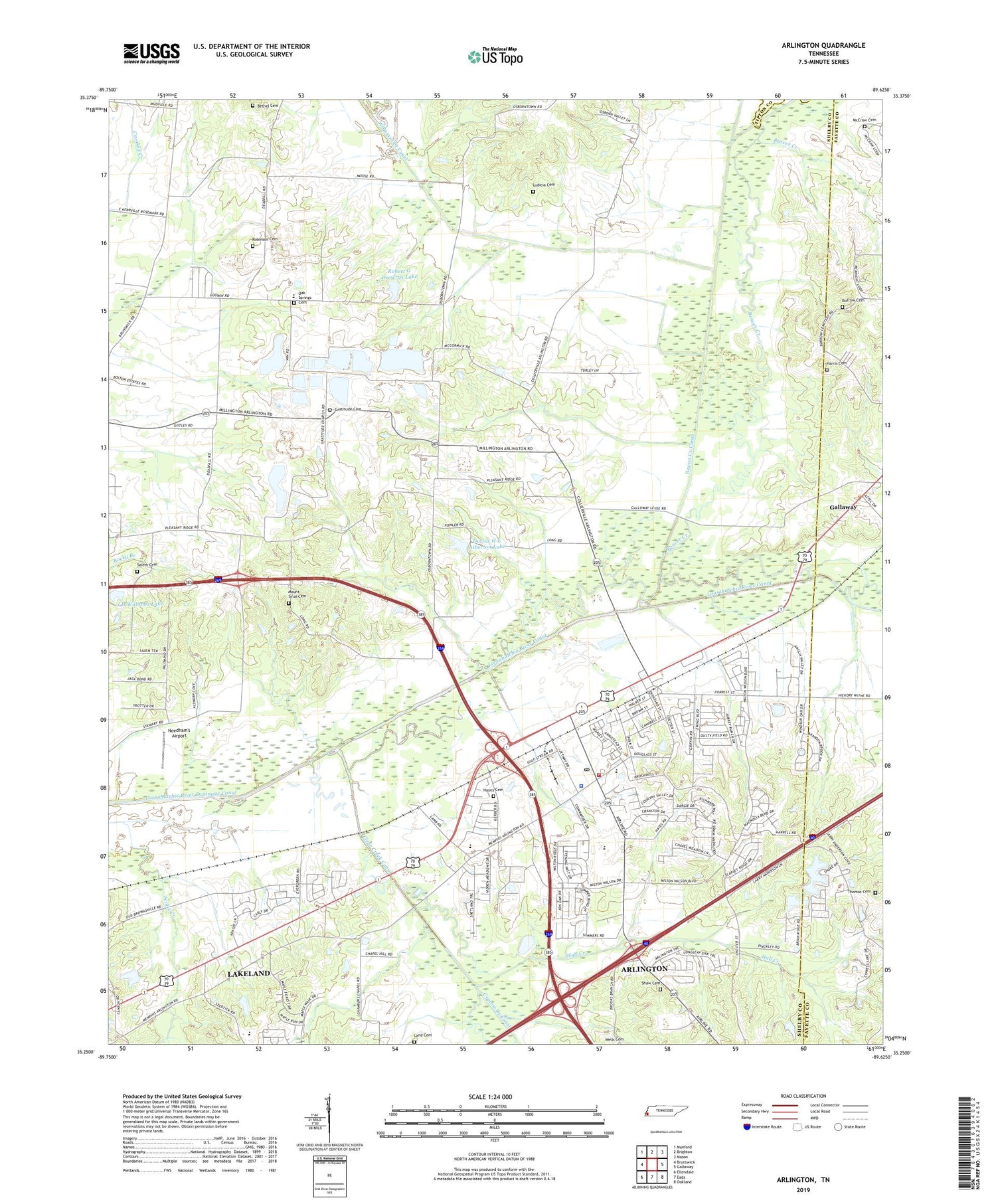 Arlington Tennessee US Topo Map Image