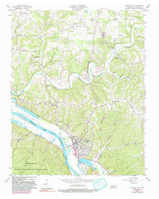 Classic USGS Ashland City Tennessee 7.5'x7.5' Topo Map Image