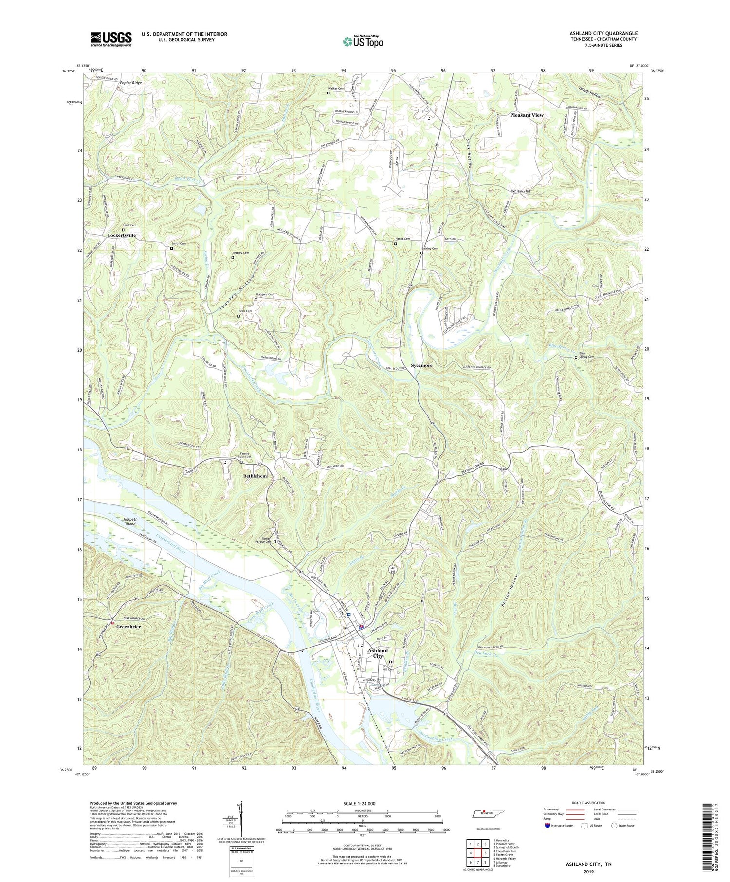 Ashland City Tennessee US Topo Map Image