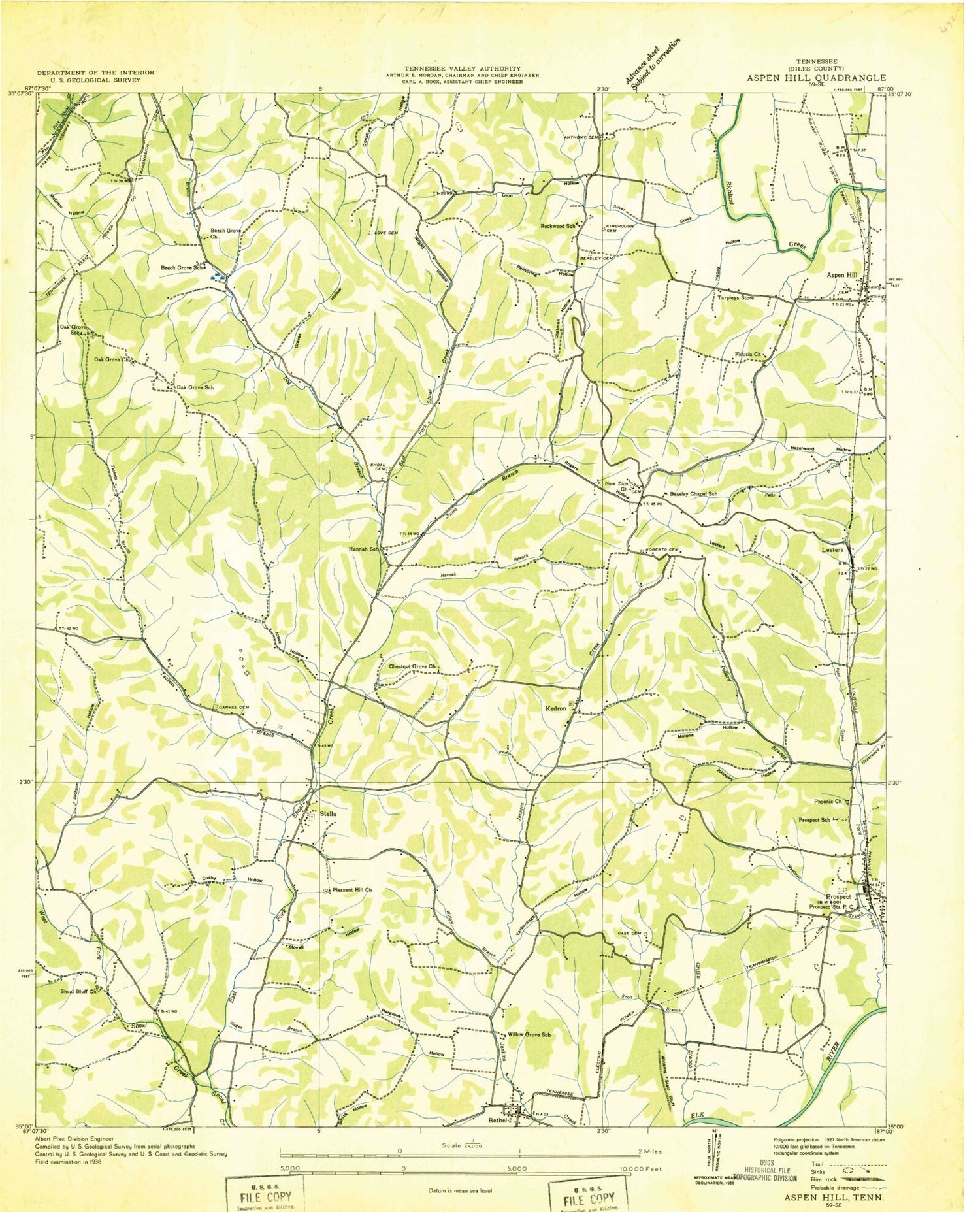 Classic USGS Aspen Hill Tennessee 7.5'x7.5' Topo Map Image