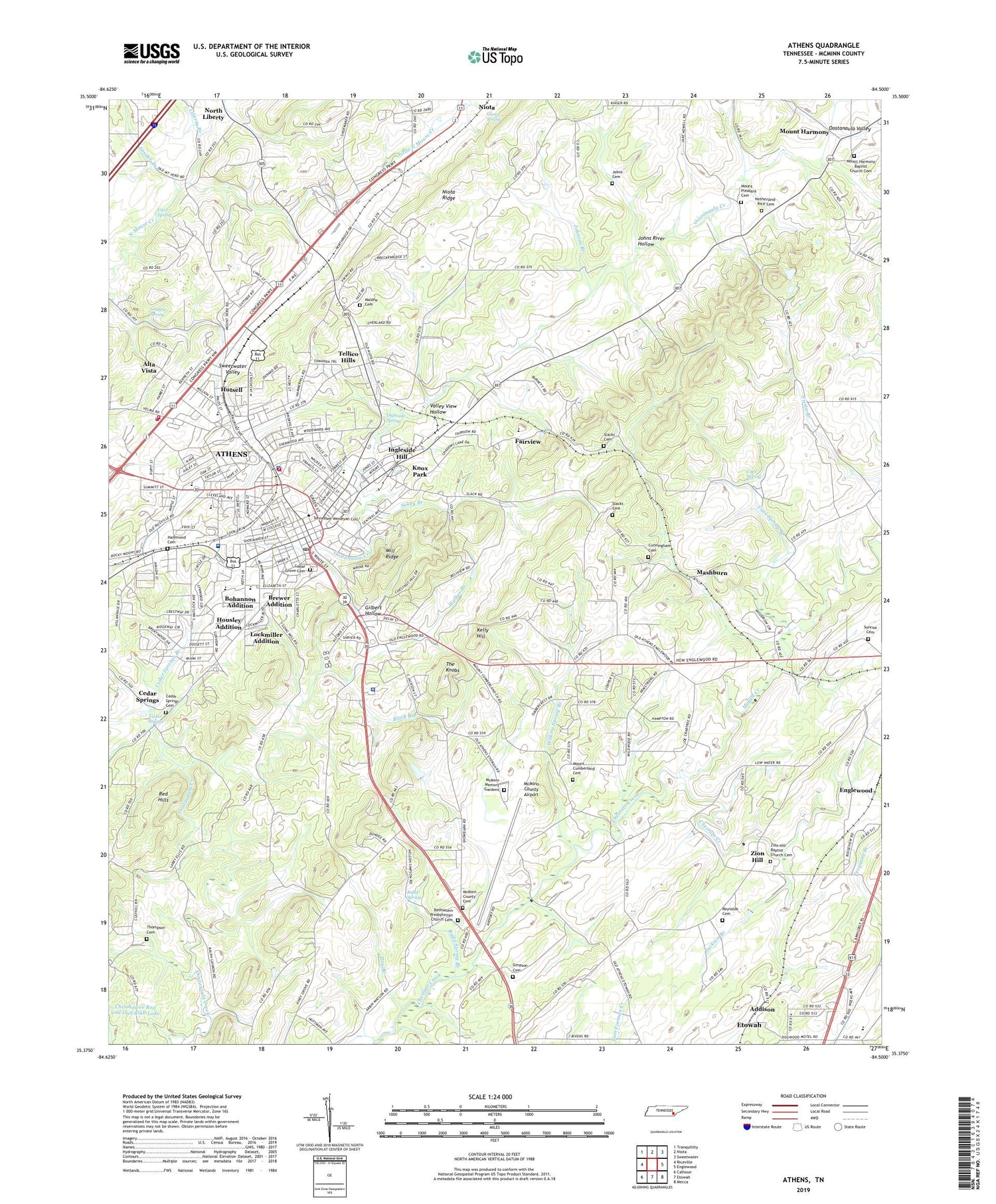 Athens Tennessee US Topo Map Image