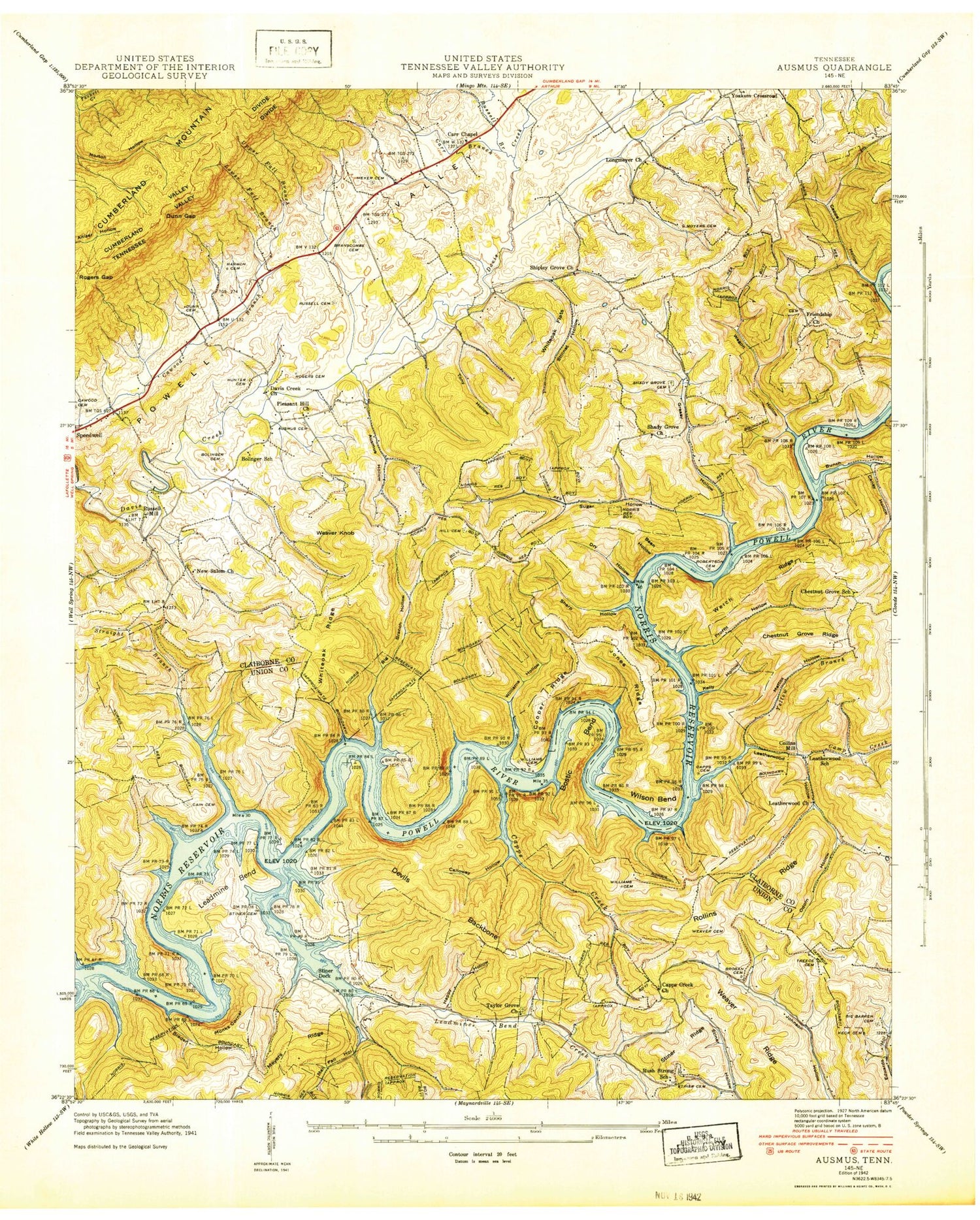 Classic USGS Ausmus Tennessee 7.5'x7.5' Topo Map Image