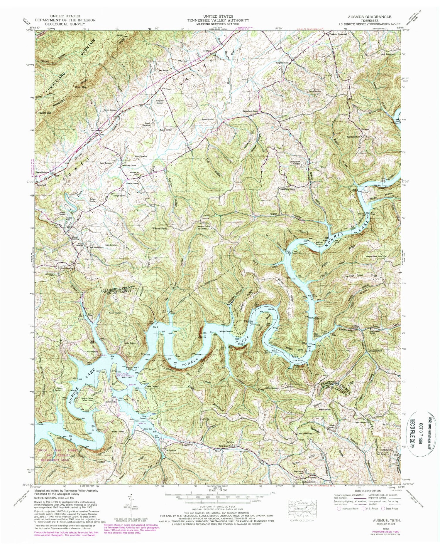 Classic USGS Ausmus Tennessee 7.5'x7.5' Topo Map Image