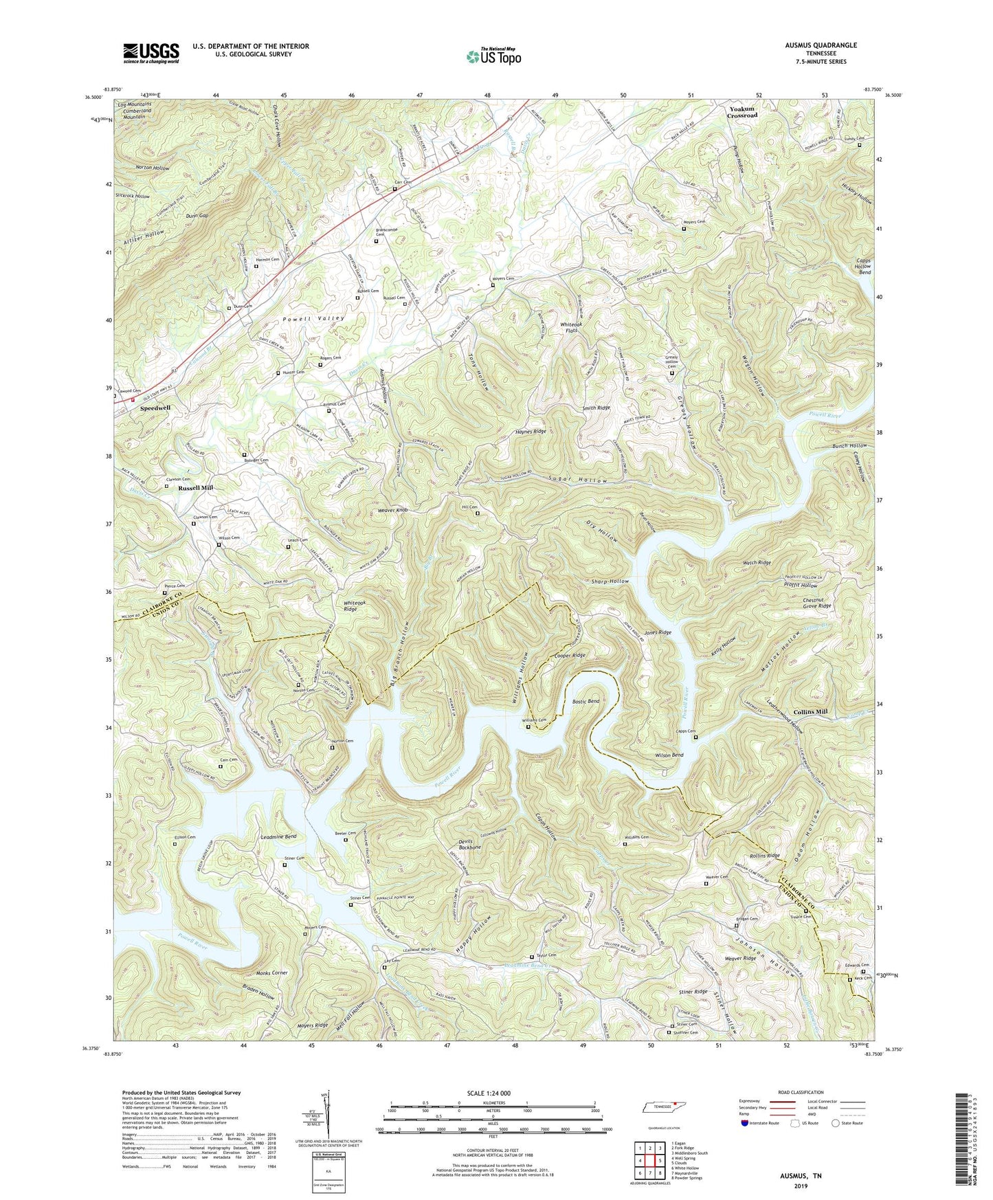Ausmus Tennessee US Topo Map Image