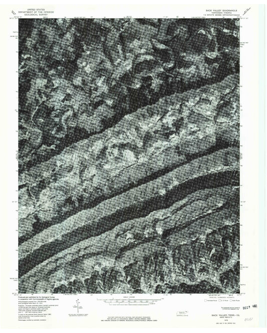 Classic USGS Back Valley Tennessee 7.5'x7.5' Topo Map Image