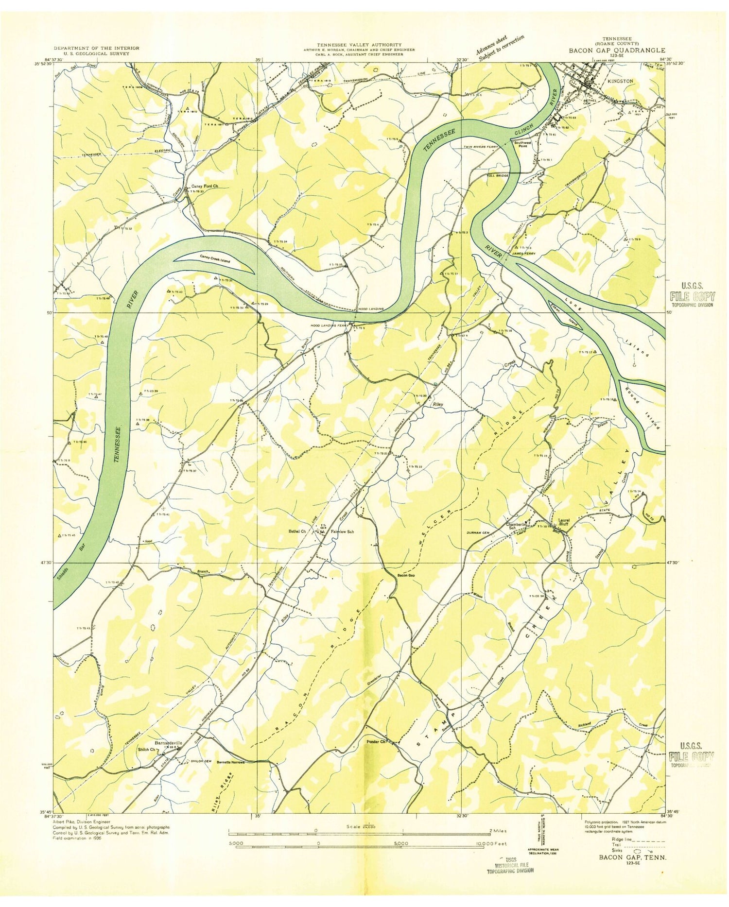 Classic USGS Bacon Gap Tennessee 7.5'x7.5' Topo Map Image