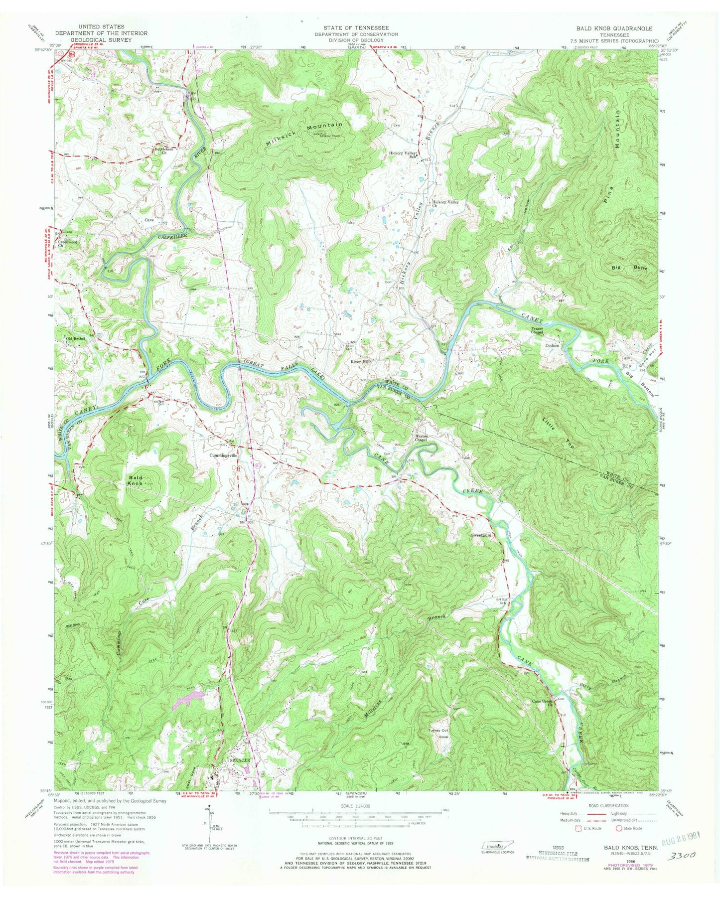 Classic USGS Bald Knob Tennessee 7.5'x7.5' Topo Map Image