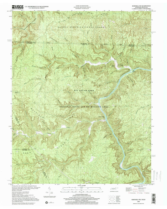 Classic USGS Barthell SW Tennessee 7.5'x7.5' Topo Map Image
