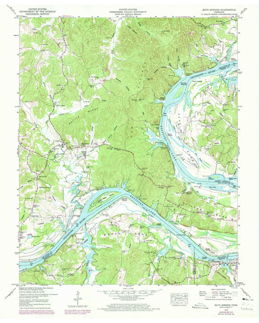 Classic USGS Bath Springs Tennessee 7.5'x7.5' Topo Map Image
