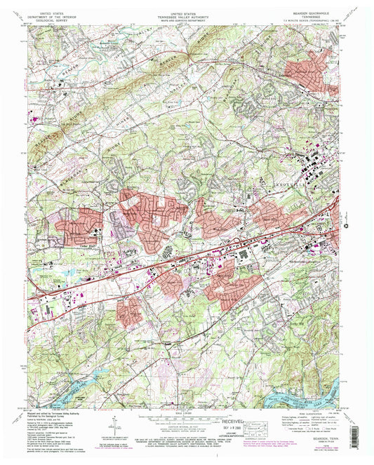 Classic USGS Bearden Tennessee 7.5'x7.5' Topo Map Image