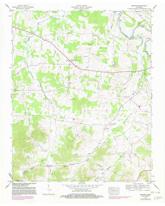 Classic USGS Bedford Tennessee 7.5'x7.5' Topo Map Image