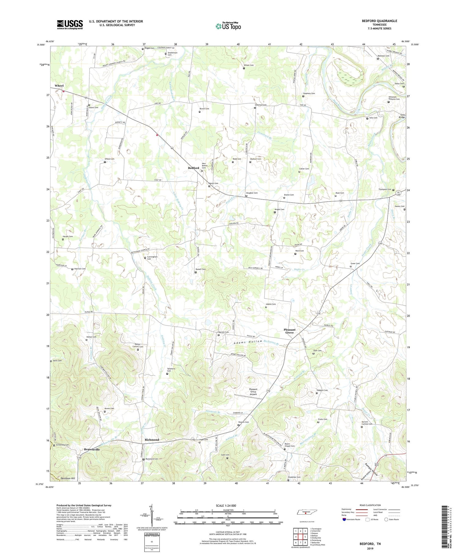 Bedford Tennessee US Topo Map Image
