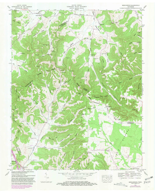 Classic USGS Beechgrove Tennessee 7.5'x7.5' Topo Map Image