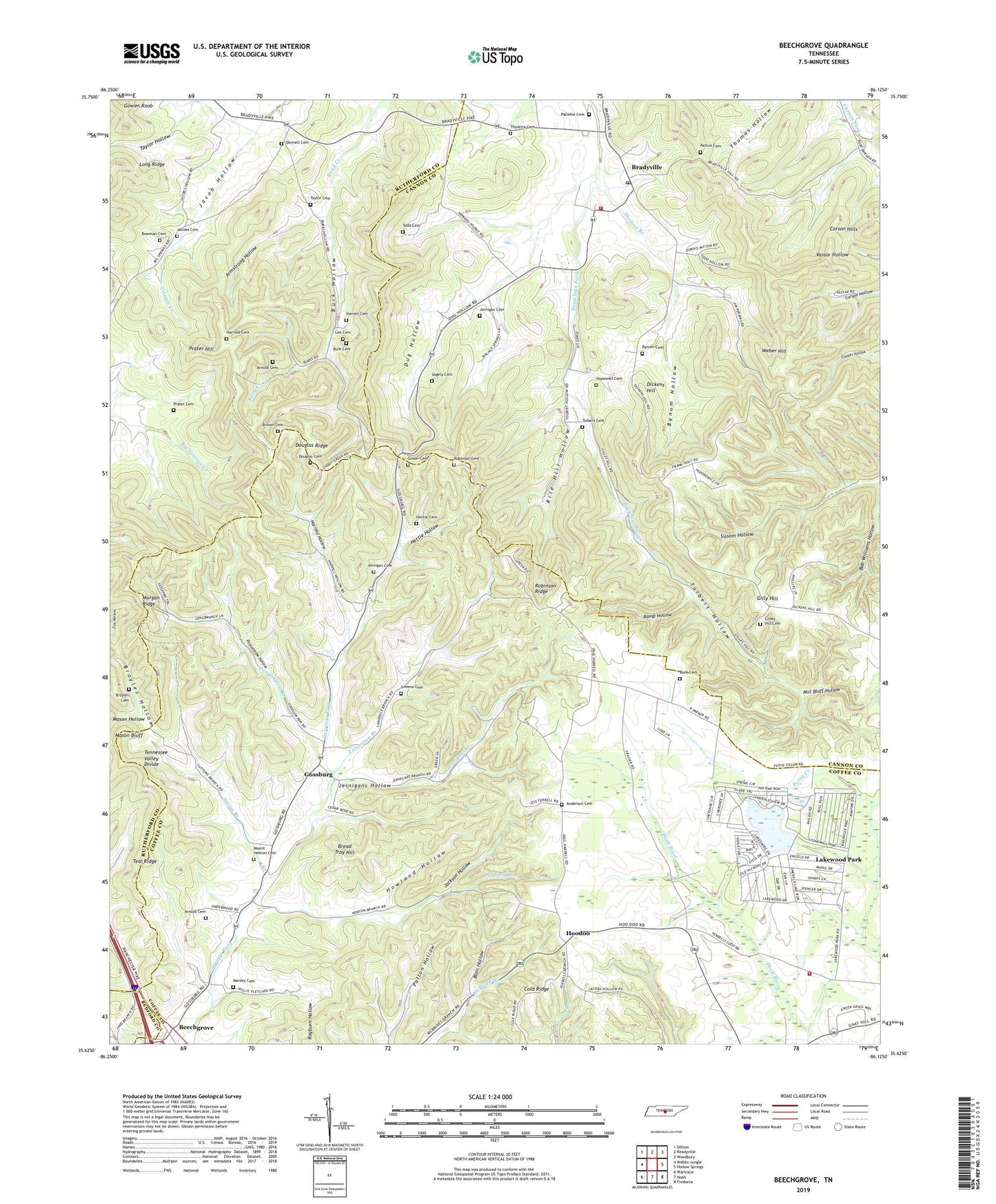 Beechgrove Tennessee US Topo Map Image