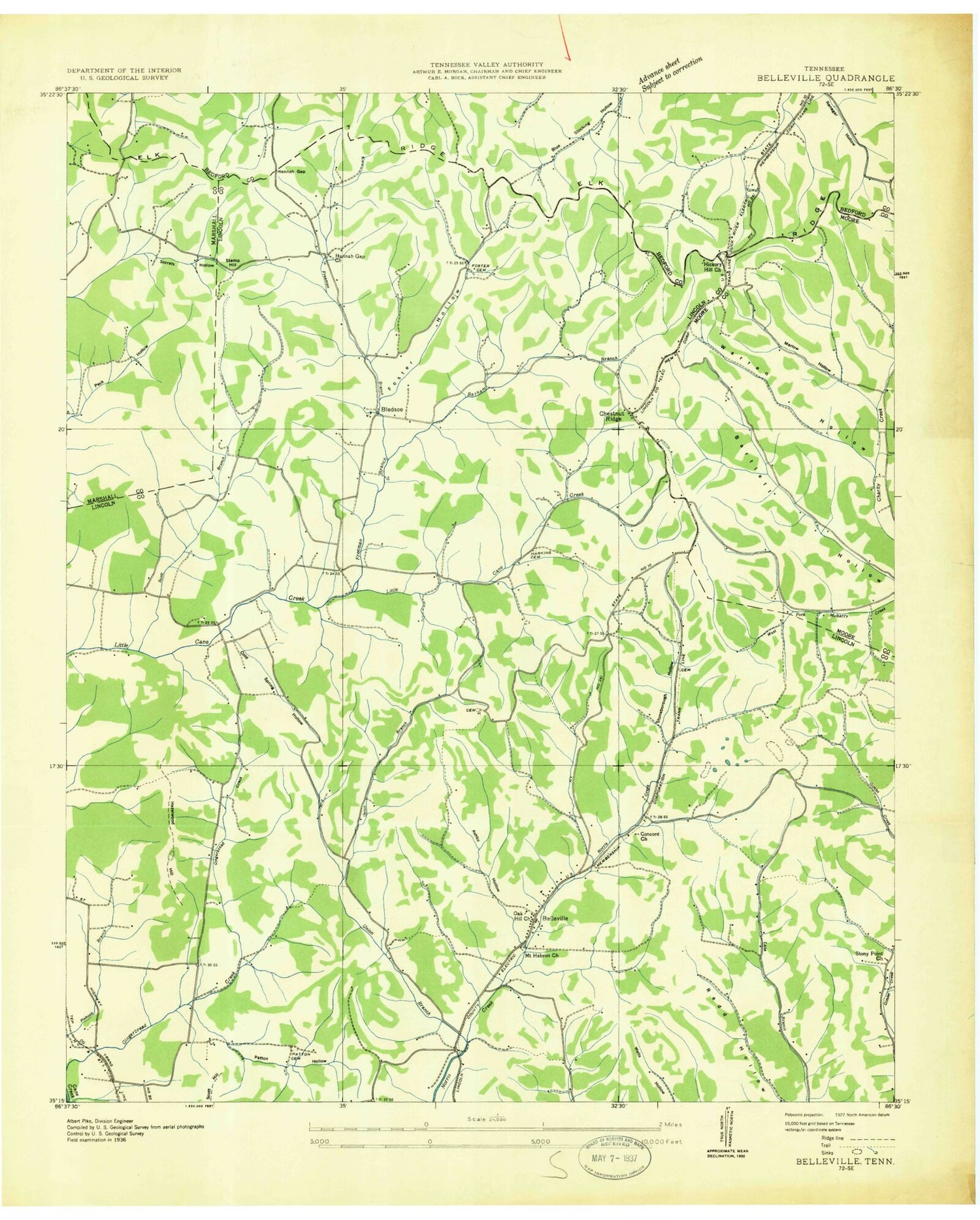 Classic USGS Belleville Tennessee 7.5'x7.5' Topo Map Image