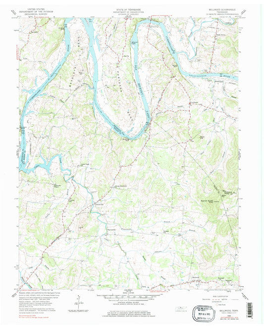 Classic USGS Bellwood Tennessee 7.5'x7.5' Topo Map Image