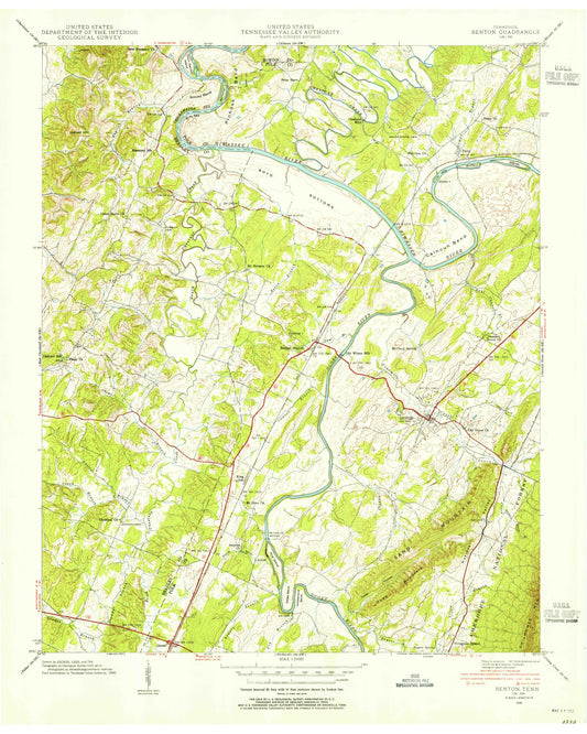 Classic USGS Benton Tennessee 7.5'x7.5' Topo Map Image