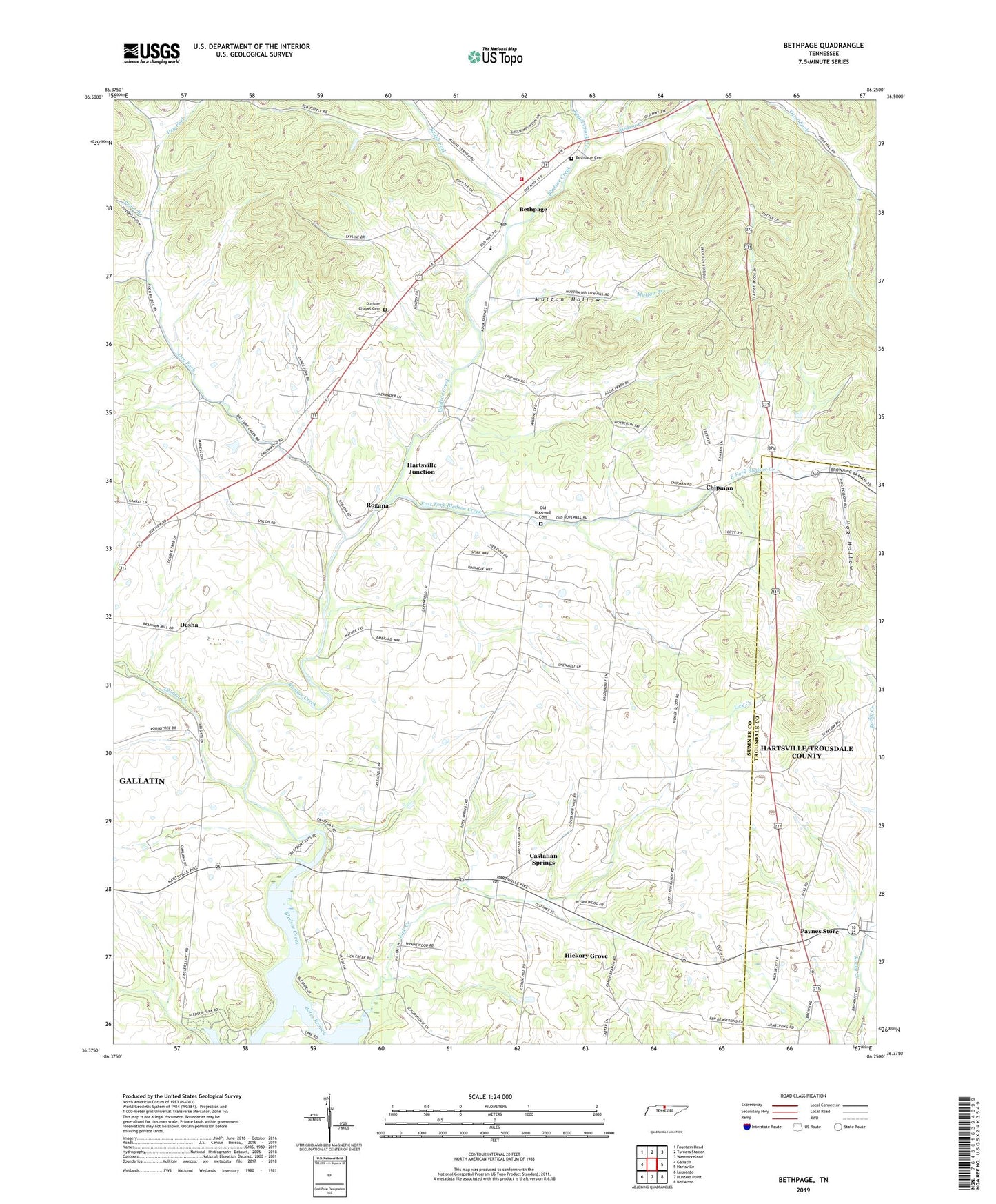 Bethpage Tennessee US Topo Map Image
