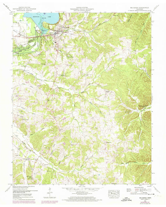 Classic USGS Big Sandy Tennessee 7.5'x7.5' Topo Map Image