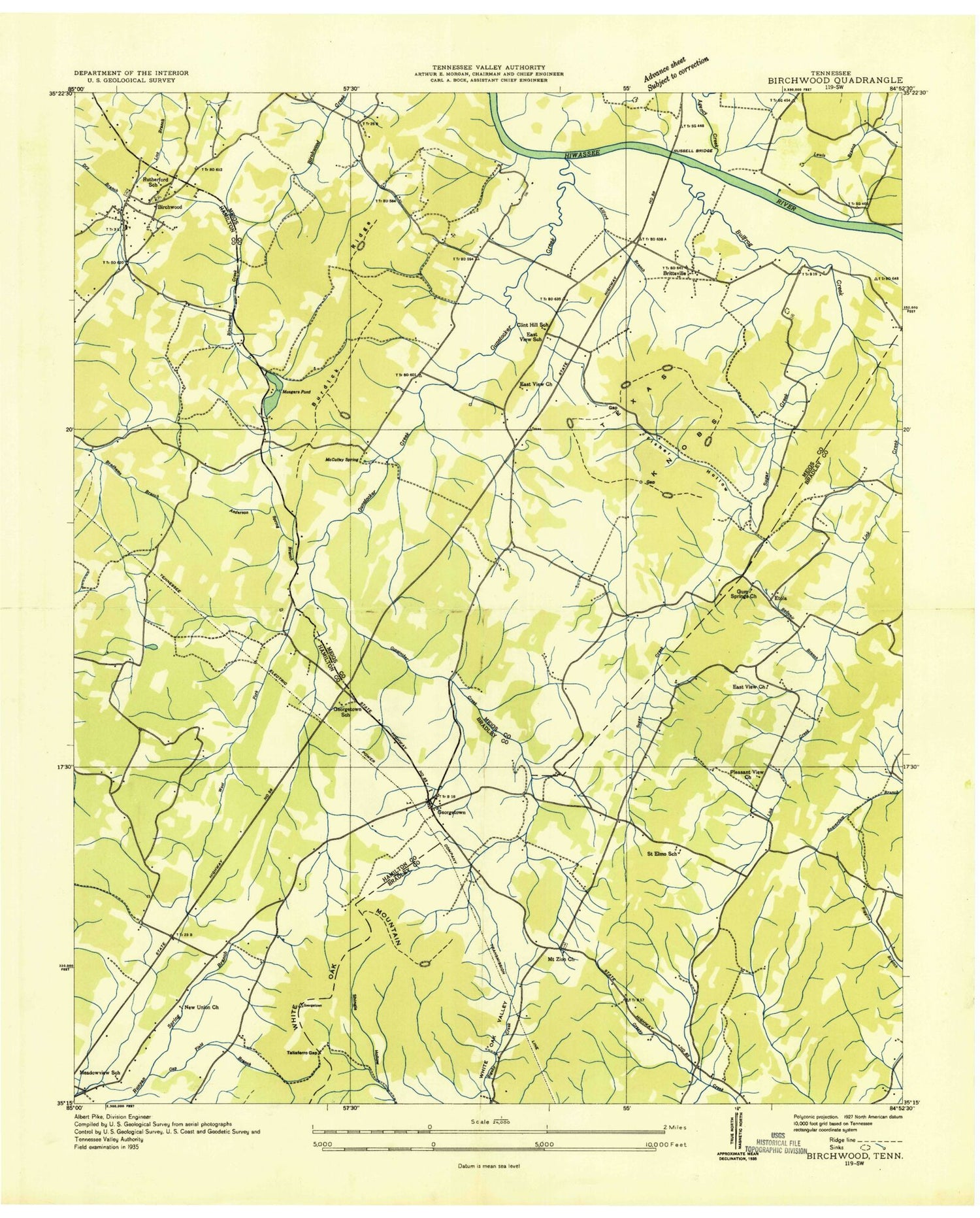 Classic USGS Birchwood Tennessee 7.5'x7.5' Topo Map Image