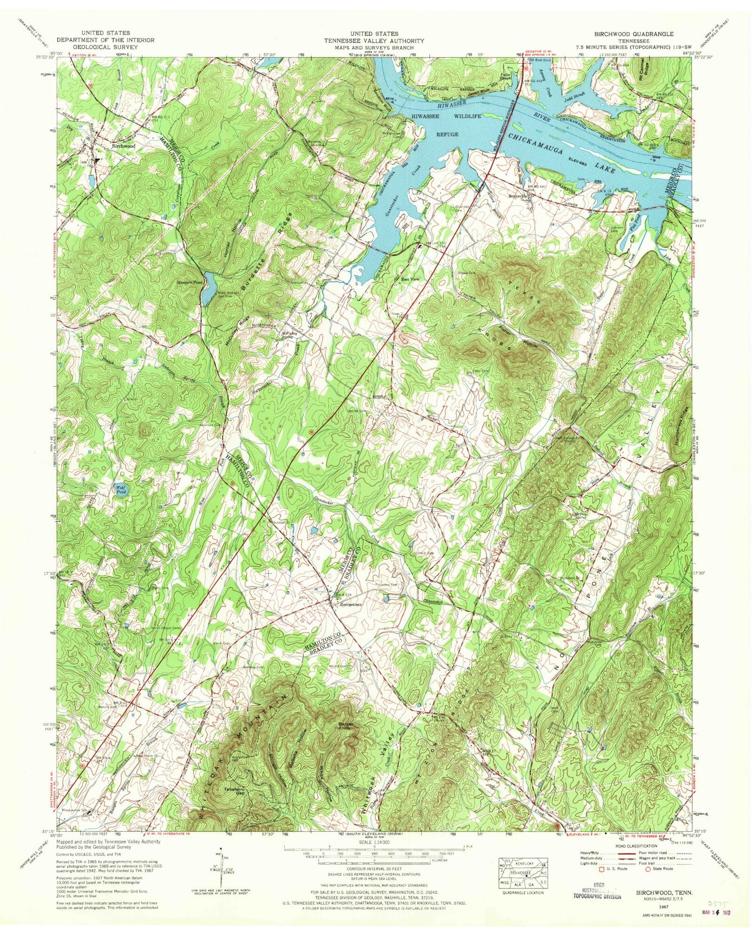 Classic USGS Birchwood Tennessee 7.5'x7.5' Topo Map Image