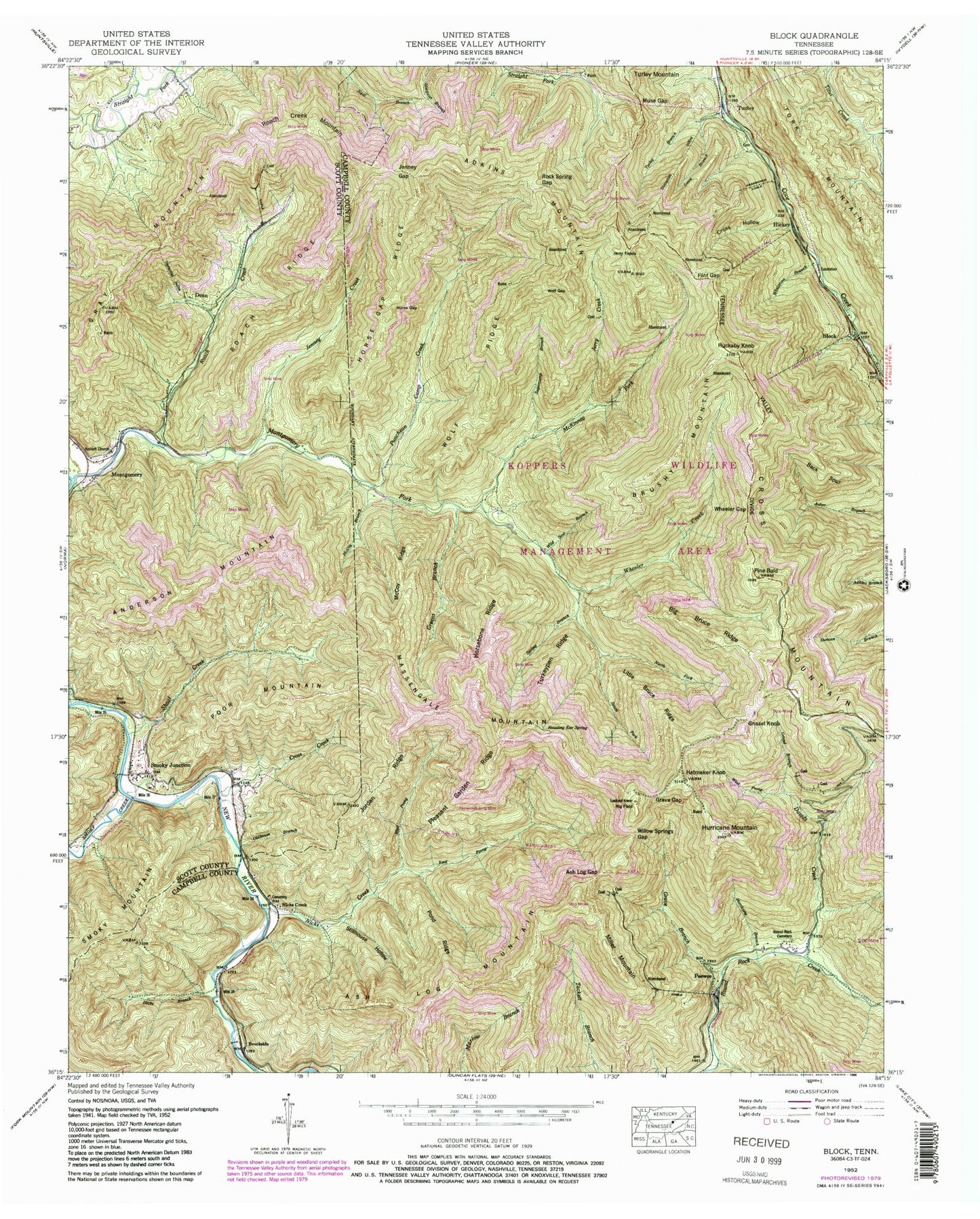 Classic USGS Block Tennessee 7.5'x7.5' Topo Map Image